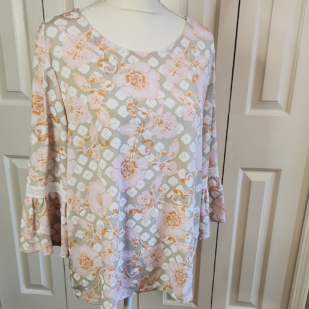 Ruby Rd. Orange and Pink 3/4 Sleeve Boxy Blouse
